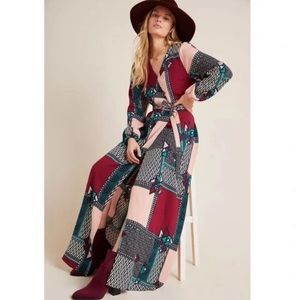 ANTHROPOLOGIE Porridge Virginia Wrap Abstract Maxi Dress Size XS